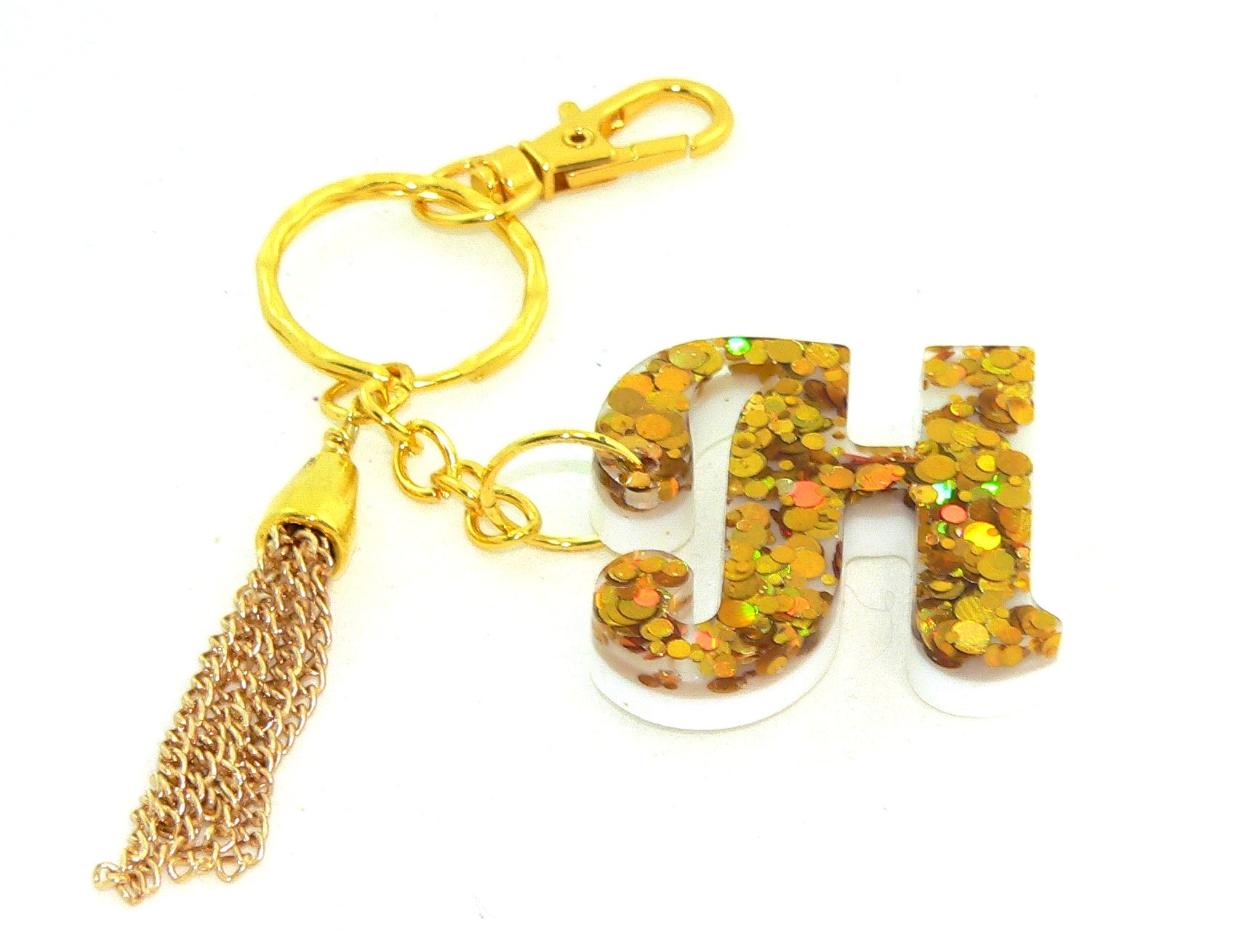 Personalized Holographic Gold Dot Confetti Keychain: Glittery Bag Charm for Purse or Backpack