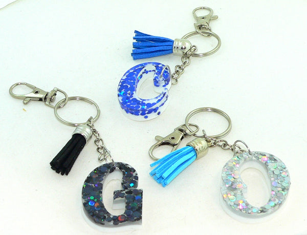 Personalized Holographic Blue Dot Confetti Keychain: Glittery Bag Charm for Purse or Backpack