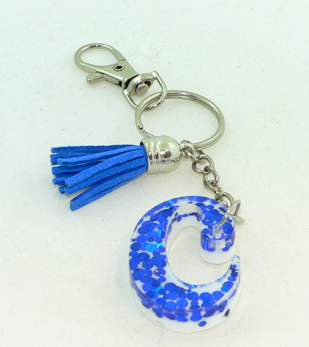 Personalized Holographic Blue Dot Confetti Keychain: Glittery Bag Charm for Purse or Backpack