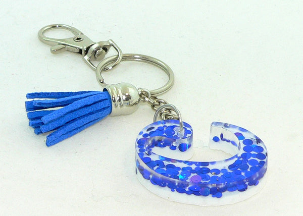 Personalized Holographic Blue Dot Confetti Keychain: Glittery Bag Charm for Purse or Backpack