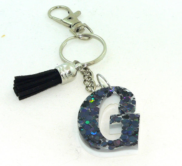 Personalized Holographic Confetti Keychain: Glittery Bag Charm for Purse or Backpack Black Dots