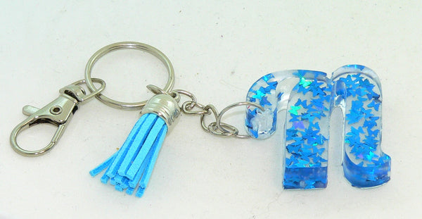 Personalized Holographic Blue Butterfly Confetti Resin Keychain: Initial Charm for Bags Accessories
