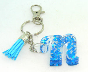 Personalized Holographic Blue Butterfly Confetti Resin Keychain: Initial Charm for Bags Accessories