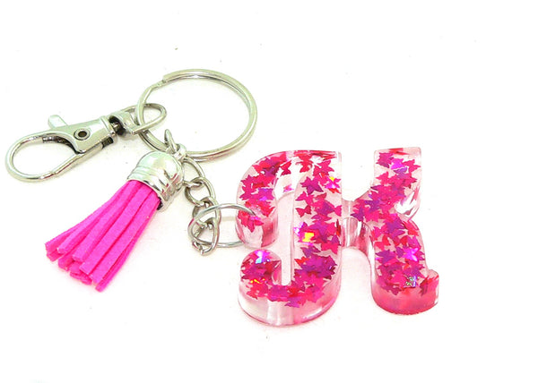 Personalized Holographic Pink Fuchsia Butterfly Confetti Resin Keychain: Initial Charm for Bags Accessories