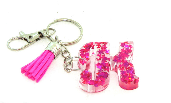 Personalized Holographic Pink Fuchsia Butterfly Confetti Resin Keychain: Initial Charm for Bags Accessories