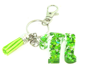 Personalized Holographic Green Butterfly Confetti Resin Keychain: Initial Charm for Bags Accessories