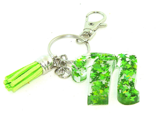 Personalized Holographic Green Butterfly Confetti Resin Keychain: Initial Charm for Bags Accessories