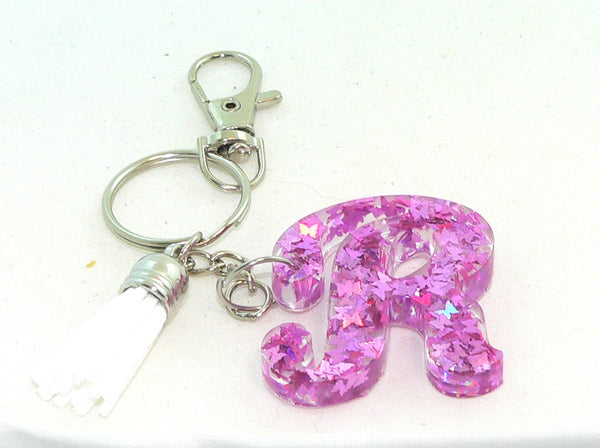 Personalized Holographic Purple Butterfly Confetti Resin Keychain: Initial Charm for Bags Accessories