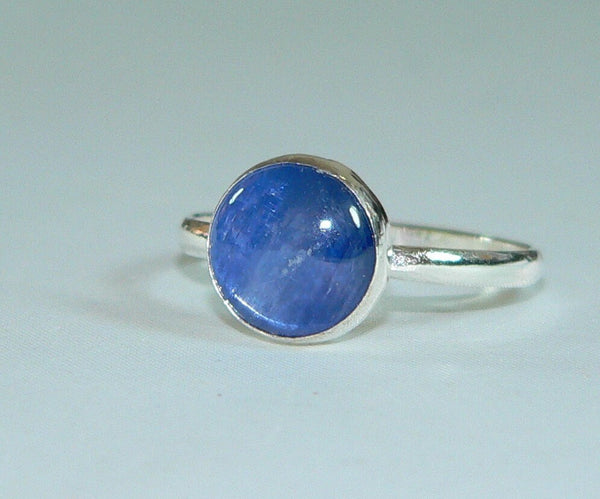 Elegant 8mm Blue Kyanite Sterling Silver Stacking Ring - Handmade Boho Chic Gemstone Jewelry