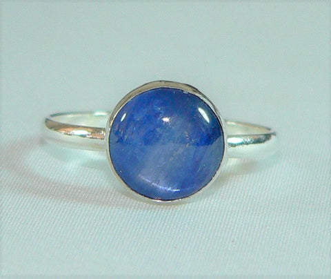Elegant 8mm Blue Kyanite Sterling Silver Stacking Ring - Handmade Boho Chic Gemstone Jewelry