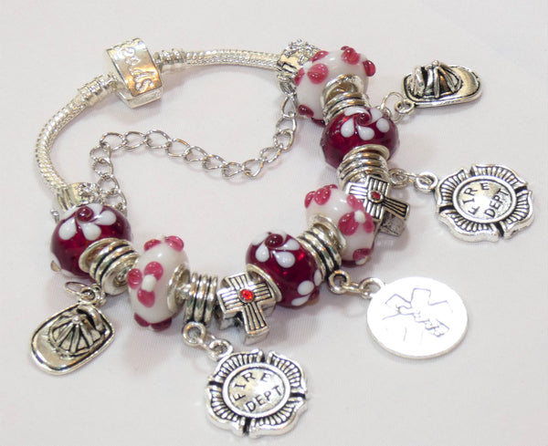 Artisan Murano Charm Bracelet for Firefighters and Paramedics