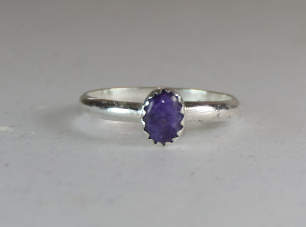 Handcrafted Purple Charoite Oval Ring - Sterling Silver Statement Jewelry for Women
