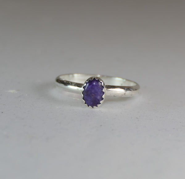 Handcrafted Purple Charoite Oval Ring - Sterling Silver Statement Jewelry for Women