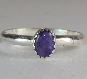 Handcrafted Purple Charoite Oval Ring - Sterling Silver Statement Jewelry for Women