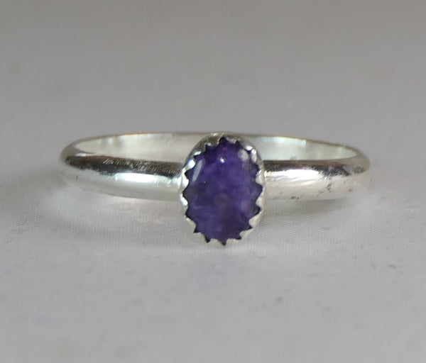 Handcrafted Purple Charoite Oval Ring - Sterling Silver Statement Jewelry for Women