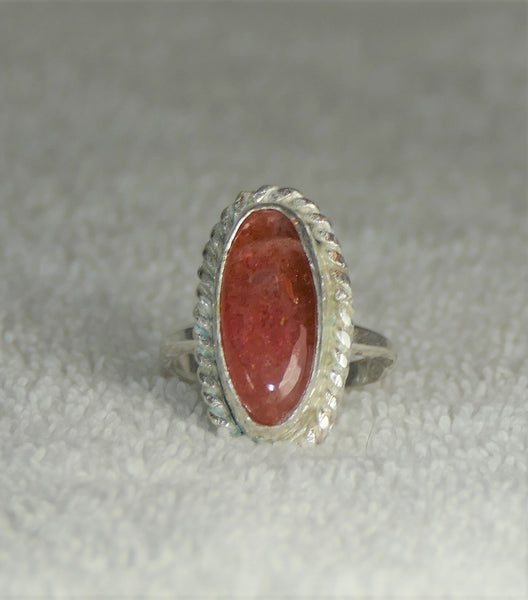 Oval Sunstone Sterling Silver Ring - Boho Chic Bezel Set Gemstone Jewelry, Size 8