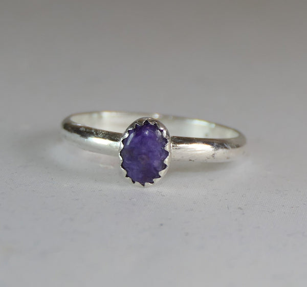Handcrafted Purple Charoite Oval Ring - Sterling Silver Statement Jewelry for Women