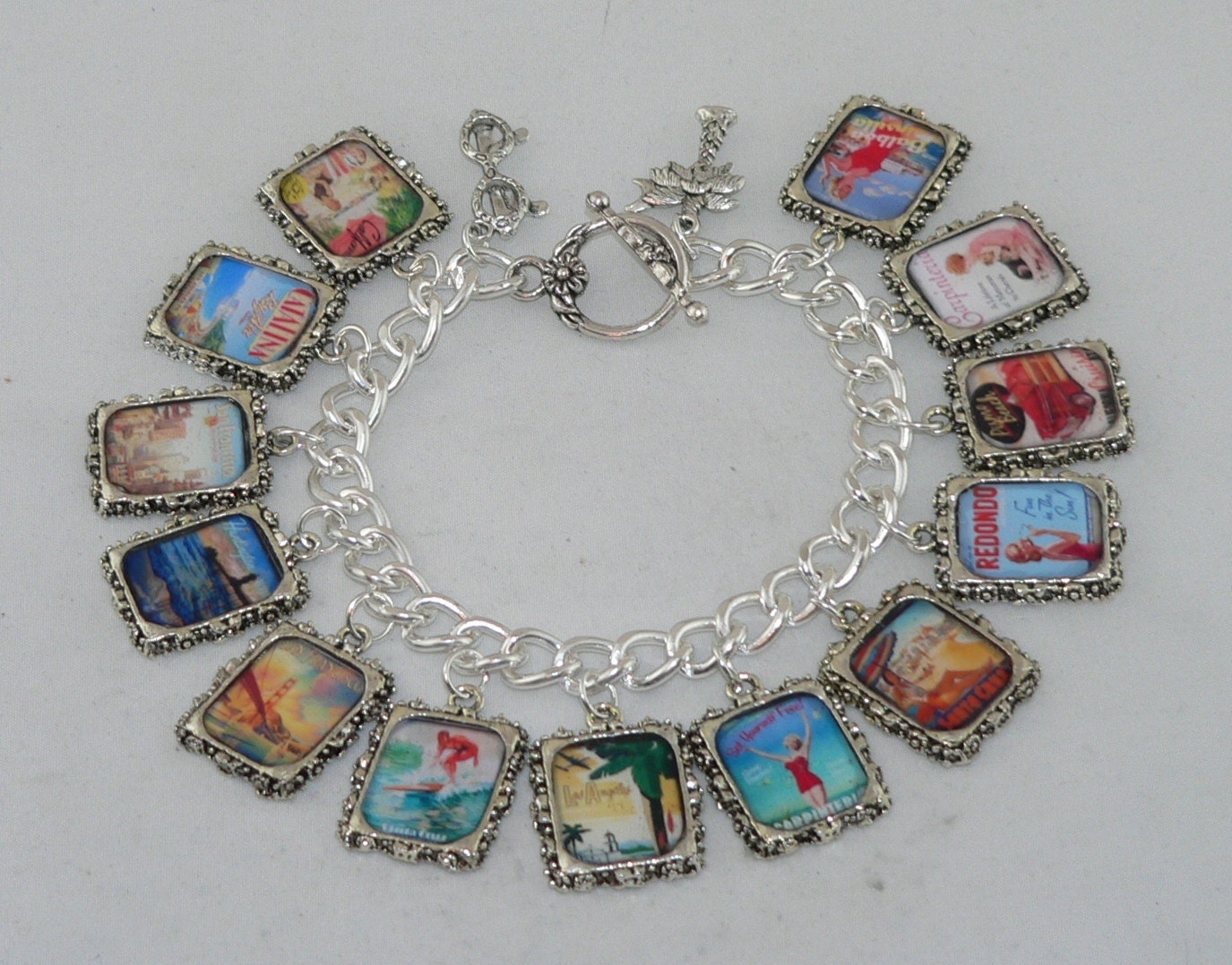 Retro Artisan Charm Bracelet with Vintage California Beach Vibes Vintage California Altered Art Bracelet