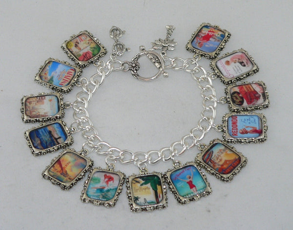Retro Artisan Charm Bracelet with Vintage California Beach Vibes Vintage California Altered Art Bracelet