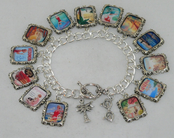 Retro Artisan Charm Bracelet with Vintage California Beach Vibes Vintage California Altered Art Bracelet