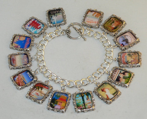 Retro Vintage Altered Art World Travel Charm Bracelet Original Design Retro Gift For Her Altered Art Travel Bracelet