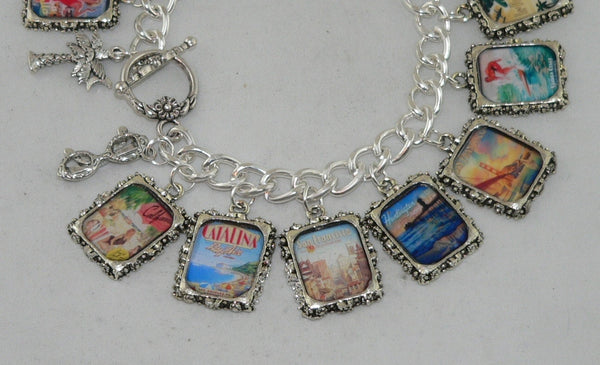 Retro Artisan Charm Bracelet with Vintage California Beach Vibes Vintage California Altered Art Bracelet