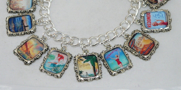 Retro Artisan Charm Bracelet with Vintage California Beach Vibes Vintage California Altered Art Bracelet