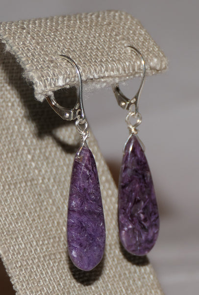 Carolina Sundance CHAROITE Briolette Earrings Sterling Silver Almond Shaped Ear Wires OR Lever Backs