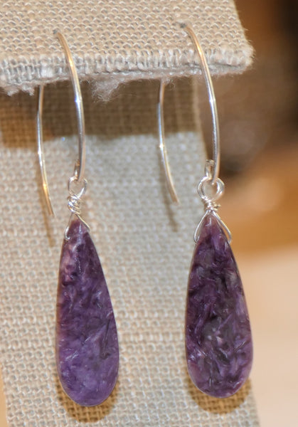 Carolina Sundance CHAROITE Briolette Earrings Sterling Silver Almond Shaped Ear Wires OR Lever Backs