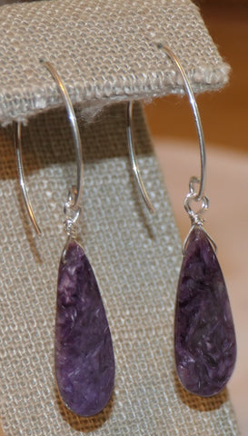 Carolina Sundance CHAROITE Briolette Earrings Sterling Silver Almond Shaped Ear Wires OR Lever Backs