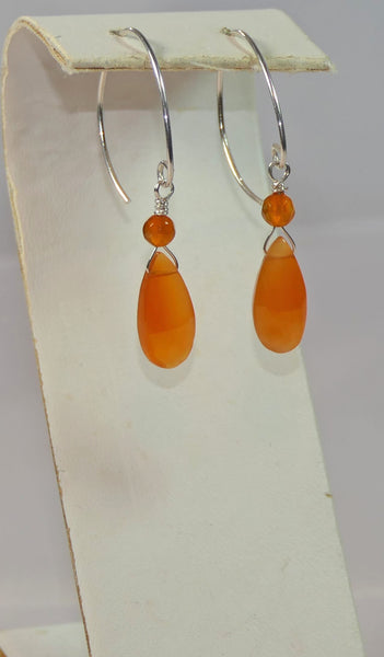 Unique Faceted Orange Gemstone Teardrop Briolette Earrings in Sterling Silver Carnelian Hifts For Her