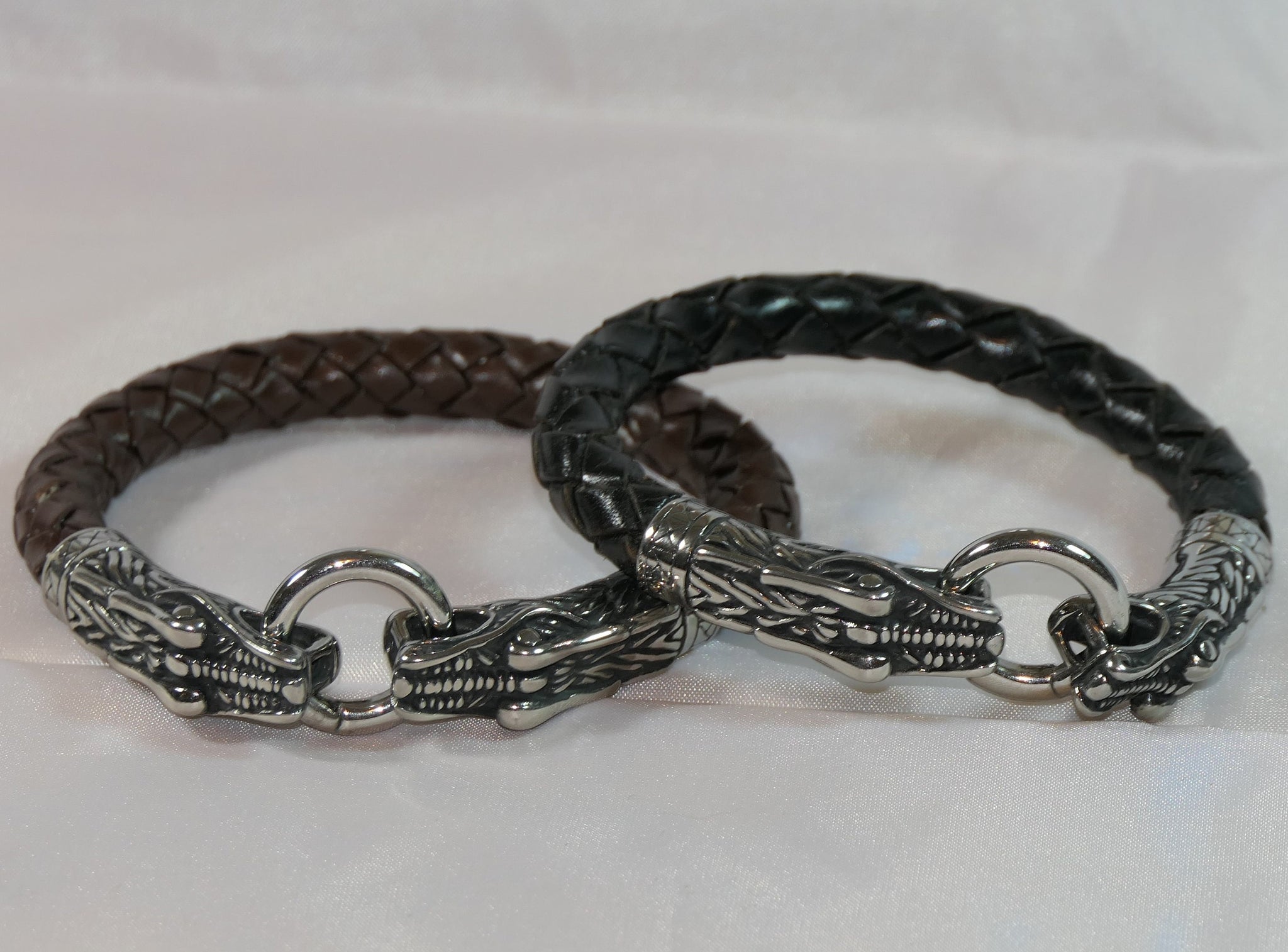 Men's Stainless Steel Leather Viking Bracelet Snake