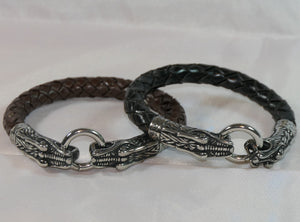Men's Stainless Steel Leather Viking Bracelet Snake