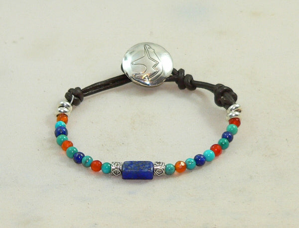 Turquoise Lapis Zuni Bear Button Bracelet Zuni Bear Heartbeat Lifeline Sundance Style Bracelet