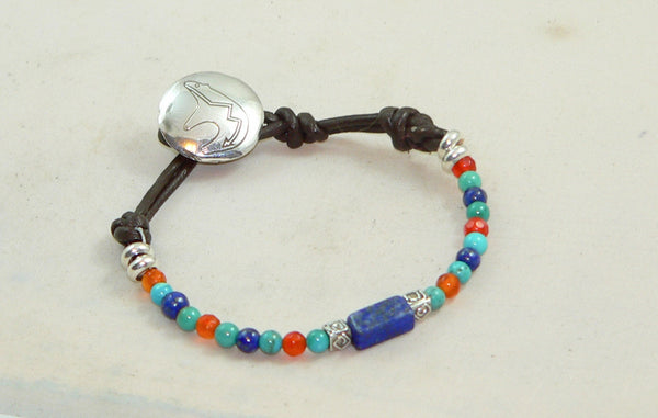 Turquoise Lapis Zuni Bear Button Bracelet Zuni Bear Heartbeat Lifeline Sundance Style Bracelet