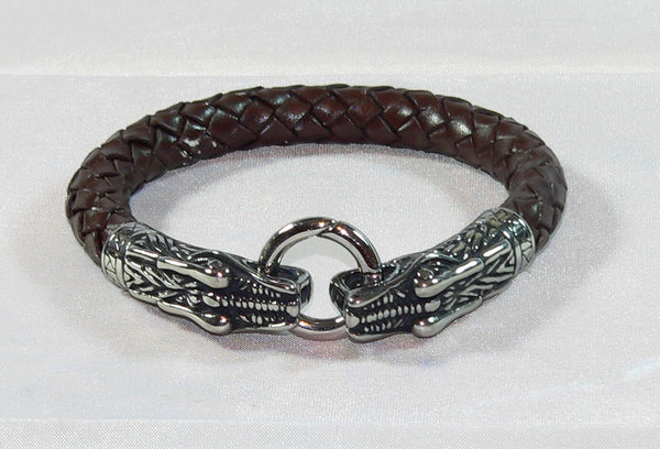 Men's Stainless Steel Leather Viking Bracelet Snake