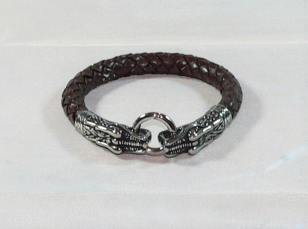 Men's Stainless Steel Leather Viking Bracelet Snake