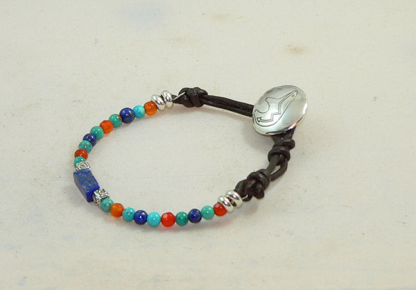Turquoise Lapis Zuni Bear Button Bracelet Zuni Bear Heartbeat Lifeline Sundance Style Bracelet