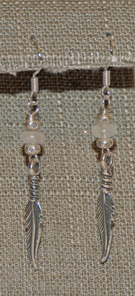 Feather White Rainbow Moonstone Feather Earrings