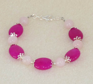 Fuchsia Jade Rose Quartz Bracelet
