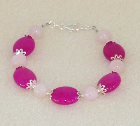 Fuchsia Jade Rose Quartz Bracelet