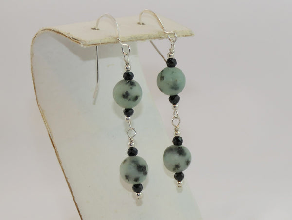 Kiwi Jasper Black Spinel Long Earrings