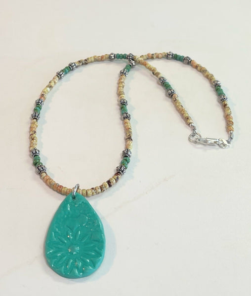 Polymer Clay Turquoise Mandala Necklace