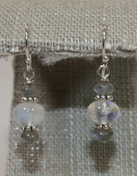 Carolina Blue Flash Moonstone Earrings