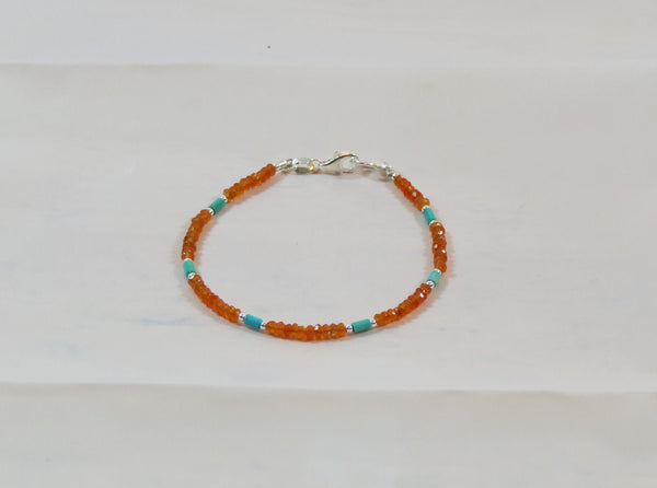 Sterling Silver Carnelian Turquoise Minimalist Bracelet