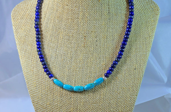 Genuine Turquoise Lapis Lazuli Sterling Silver Necklace