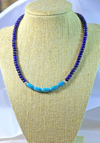 Genuine Turquoise Lapis Lazuli Sterling Silver Necklace