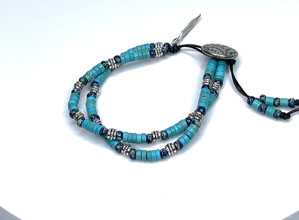 Turquoise Lapis Southwestern Leather Bracelet