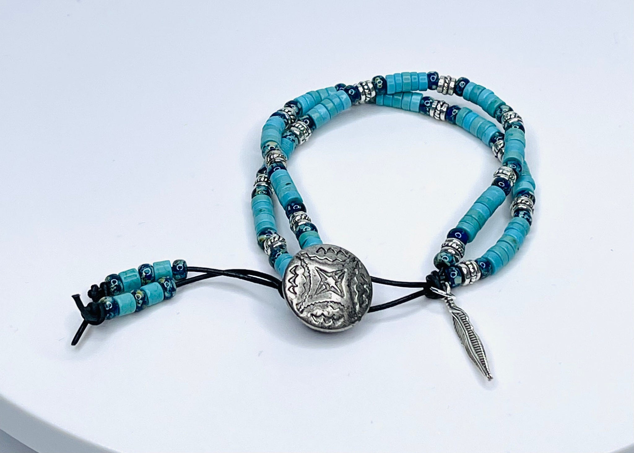 Turquoise Lapis Southwestern Leather Bracelet