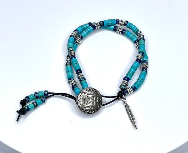 Turquoise Lapis Southwestern Leather Bracelet